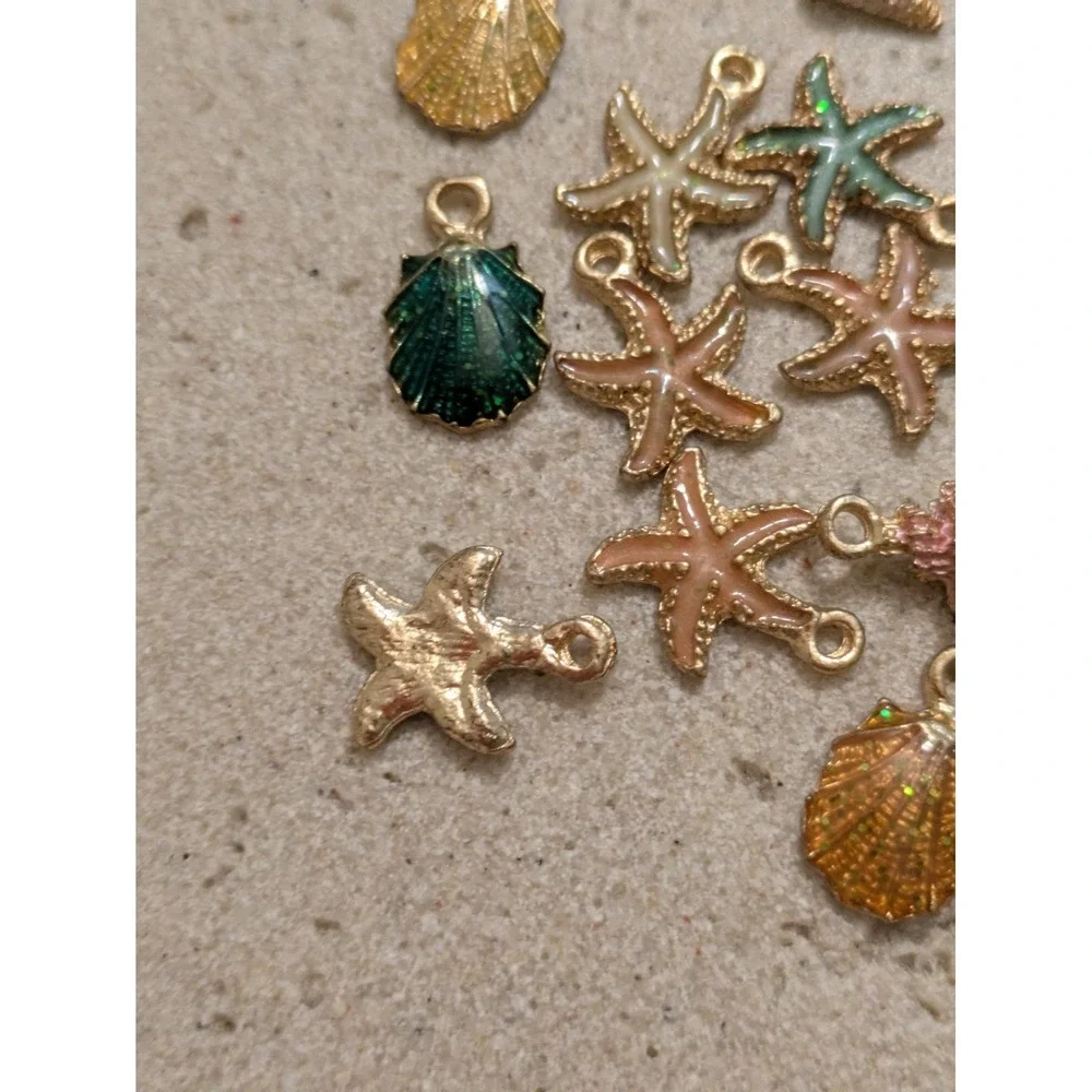 Coastal Charms Set Of 21 Lot Gold Tone Beachy For Jewelry Making Seashells